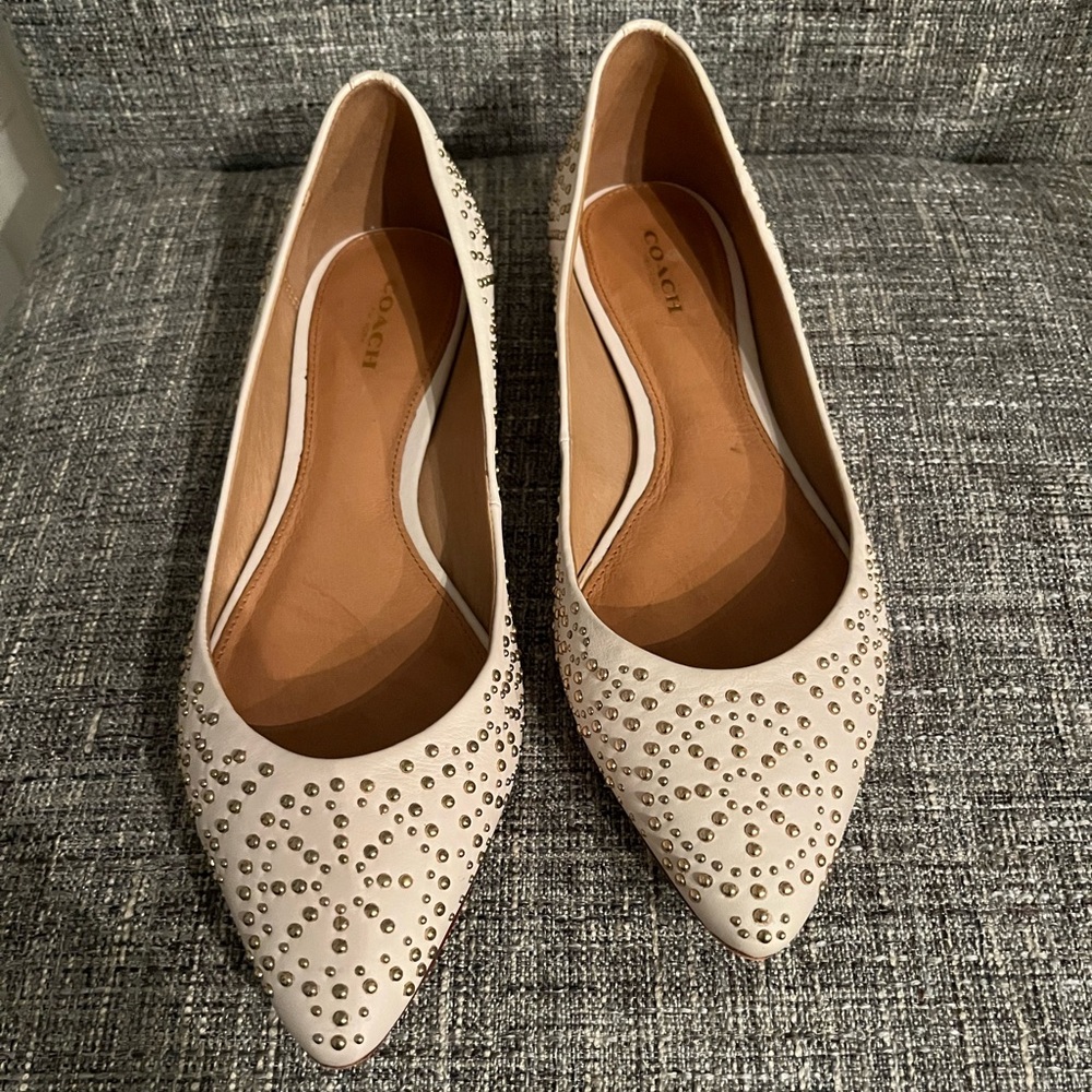 Coach Cream gold studded Flats